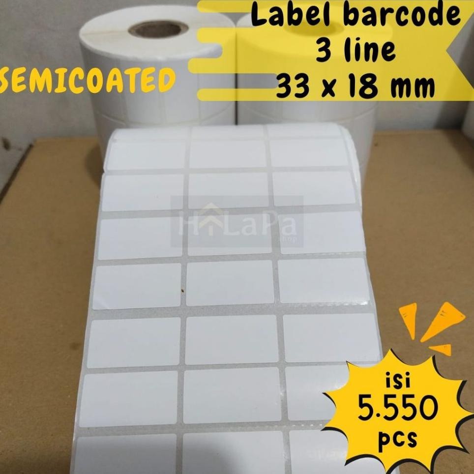 Label Barcode, 3 Line Ukuran 33 X 18 Mm Bahan Secoat Kertas Stier Label 33X18Mm