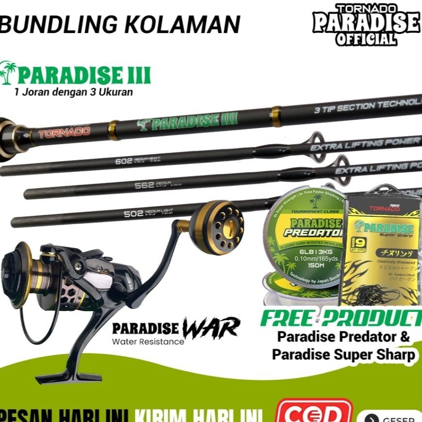 Tornado Set Pancing Kolaman Joran Paradise Iii & Reel Paradise War 3000+ Free Senar & Kail Bundling