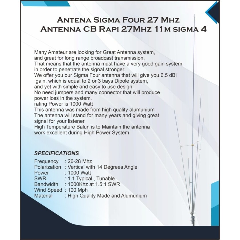 Antena Sigma Four 27 Mhz Antenna CB Rapi 27Mhz 11m sigma 4