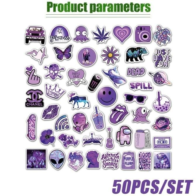 

Premium 50Pcs Stiker Grafiti Kecil Ungu Gitar Komputer Mobil PVC Tahan air High Quality