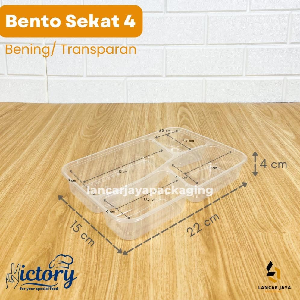 gd-90 [25 PCS] Thinwall Bento Sekat 4 3 Victory Flat Dome Star Kotak Makan Plastik Catering Kemasan 