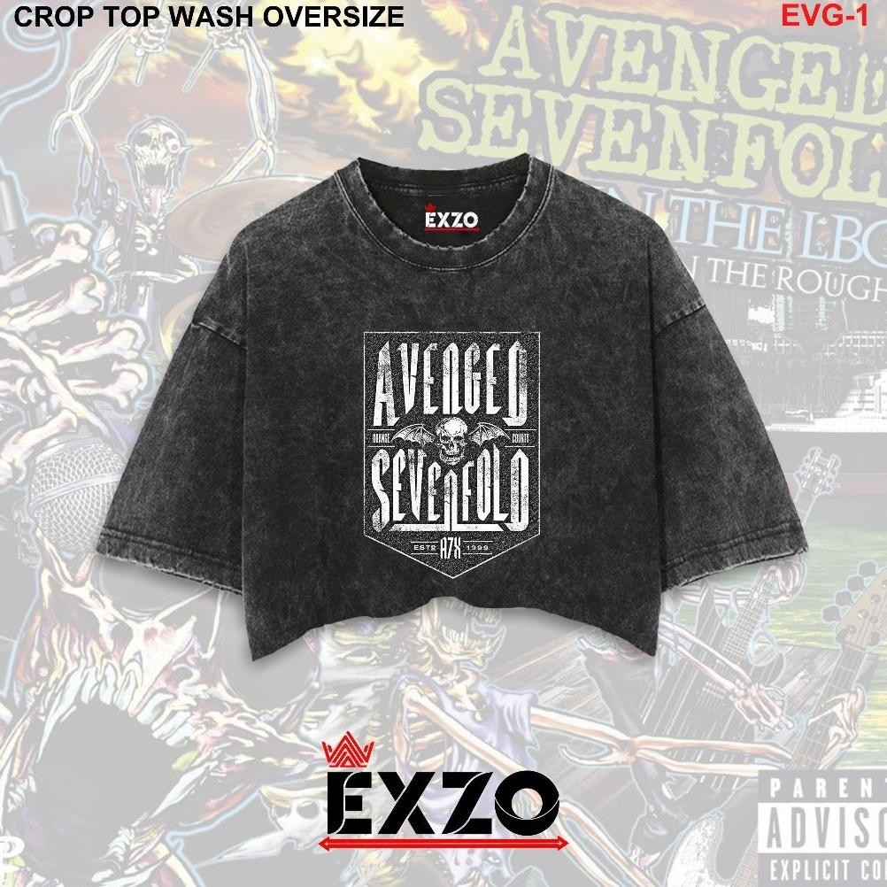 sd-67 EXZO Kaos CROP TOP AVENGED SEVENFOLD  Oversize stonewash acidwash sandwash washed tshirt kaos 