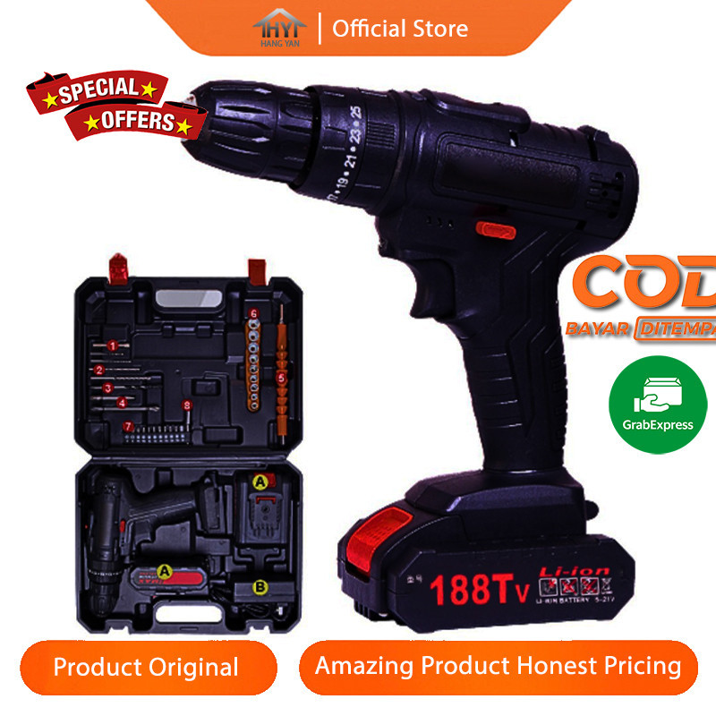 Mesin Bor Baterai 188 Tv Bor Baterai Cas Komplit 10Mm Bor Cas Mesin Bor Baterai Tangan Cordless