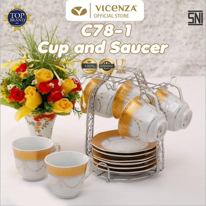 Vicenza Cup & Saucer - Tea Set Cangkir Dan Lepek C78-1 Motif Padi