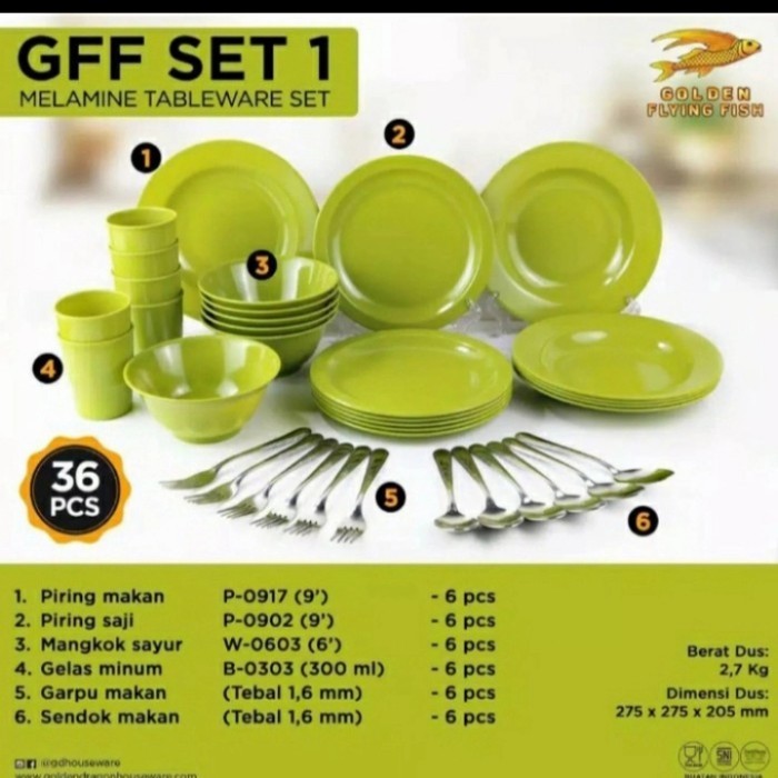 Piring&Mangkok&Gelas Melamin Gff Set 1 Golden Flying Fish 36 Pcs - Bi