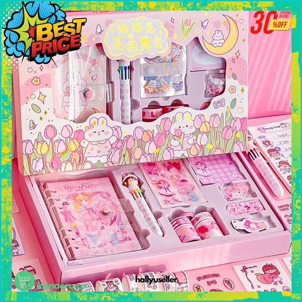 

(Dyi) 8 In1Sticker Gift Box Cute Diary Notebook A6 Book Set Box Cute Stationery Girl Kids Journal Birthday Gift Sticker Pencil Cartoon Buku Cantik