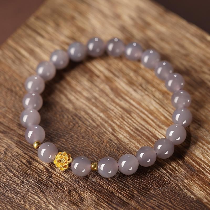 Gelang tangan lotus dari giok Hetian buatan warna ungu asap jenis es