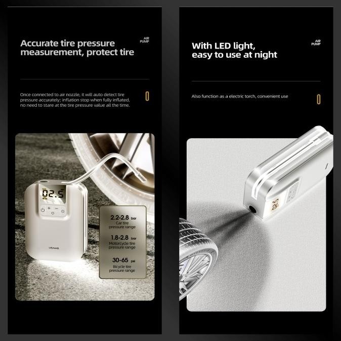 Usams Zb215 Mini Car Air Pump Portable 5000Mah Pompa Angin Ban Mobil