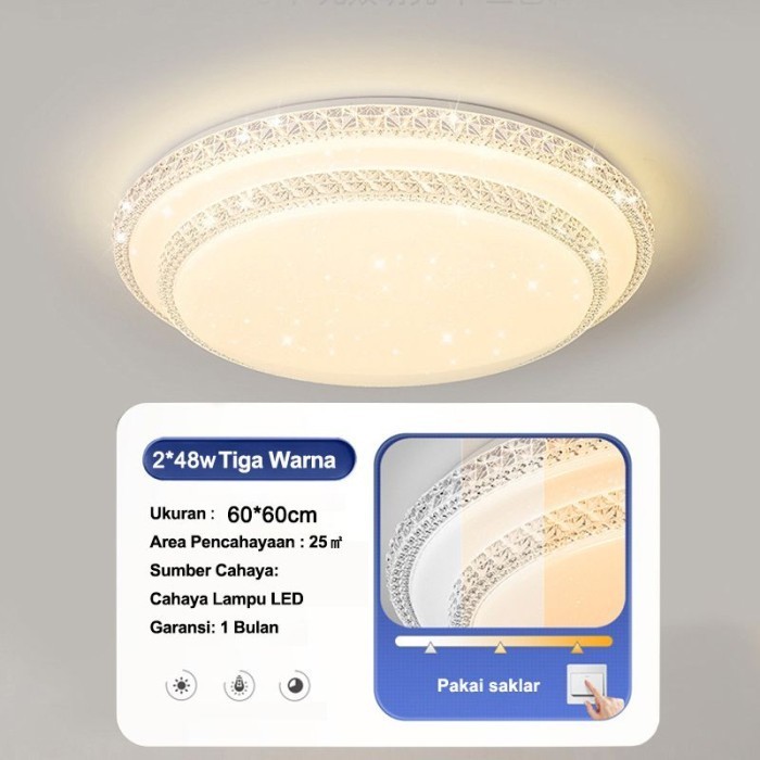 Golden Led Lampu Plafon Ceiling 60Cm Remote Lampu Bulat Gratis Ongkir