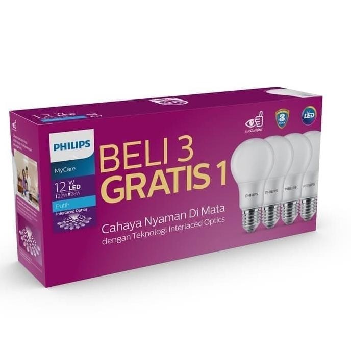 TERBARU - BOLA LAMPU PHILIPS LED MYCARE PHILIPS LEDBULB 12WATT BELI 3 GRATIS 1