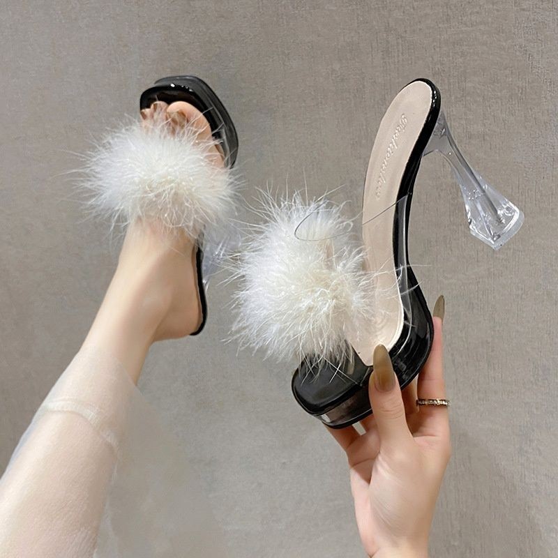 Sepatu Wanita Sandal Wanita Hak Tinggi Transparan, Sepatu Hak Tinggi Luar Ruangan Sol Tebal Tahan