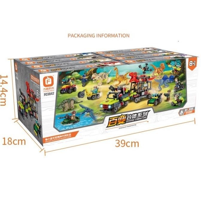 MAINAN ANAK DIYPUZZLE DINO / SUSUN BRICK CAR DINOSAUR MOBIL TRACK TRUCK DINOSAURUS PASANG BALOK LEGO