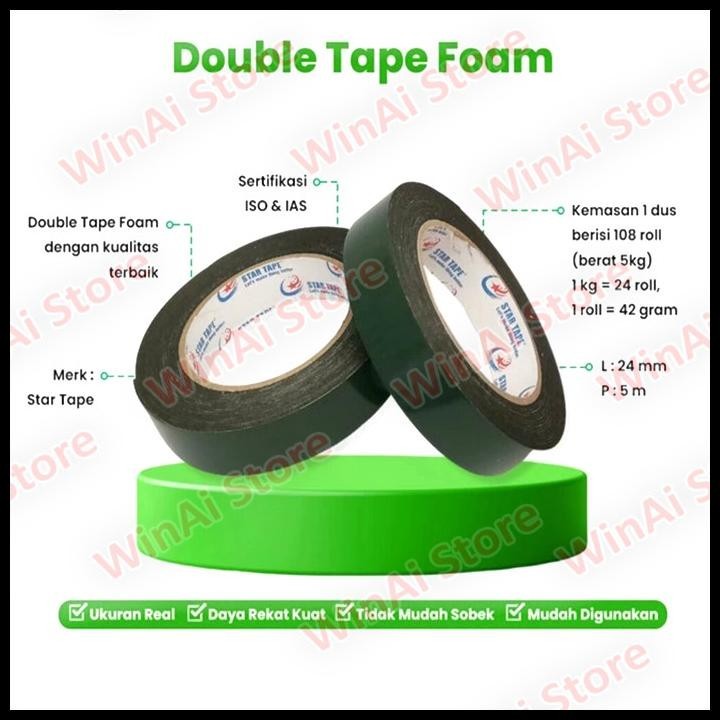 

BEST DEAL DOUBLE TAPE BUSA FOAM HIJAU STAR TAPE 24MM X 5M