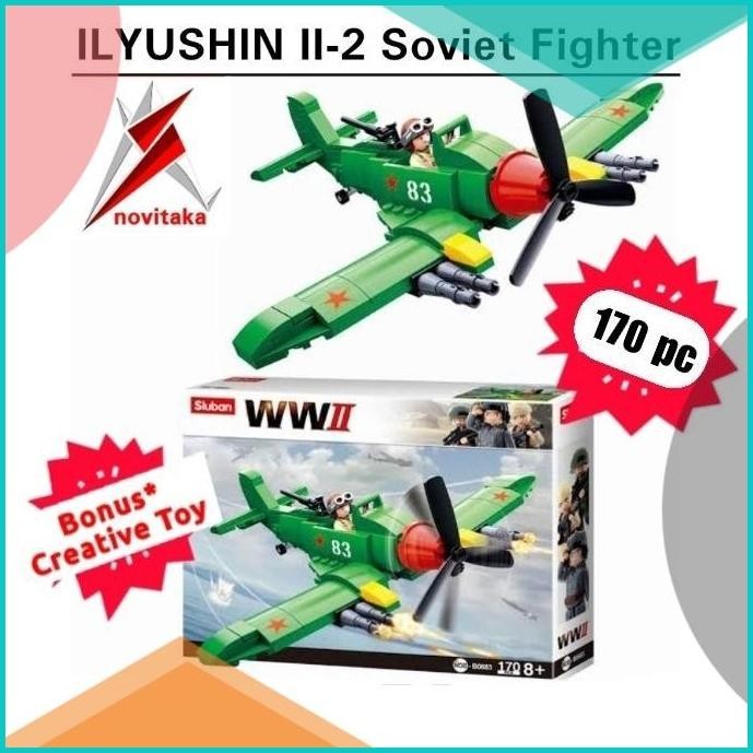 Pesawat Mainan Ilyushin Soviet PD II Bongkar Pasang Balok Bricks Lego