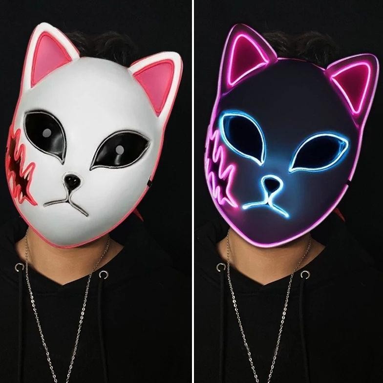 HJK [BISA ] Topeng Demon Slayer Cosplay Anime Rubah Jepang LED Lampu Menyala | Demon Slayer Mask kon
