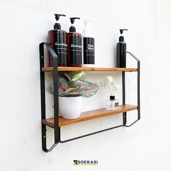 FELI Rak Dinding Gantungan Ambalan Kayu Penyimpanan Kamar Mandi Toilet