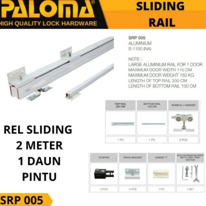 Paloma Rel Pintu Srp 005 2 Meter Max 150Kg Rel Pintu Geser Sliding Rel