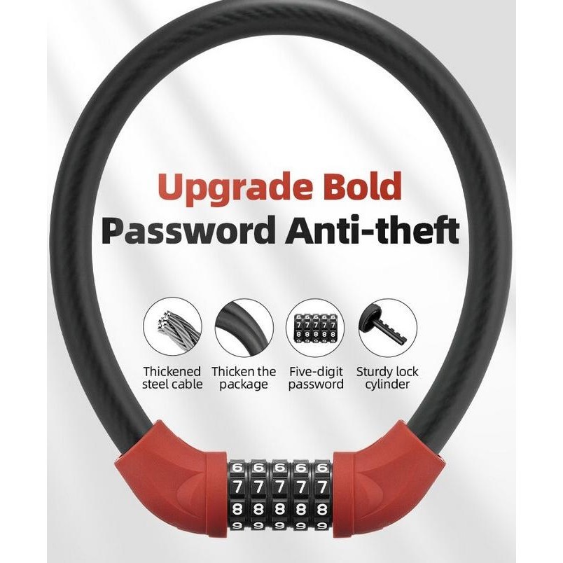 Kunci Gembok Sepeda Rockbros Rks870 Bike Lock 5 Digit Code Combination  Ready