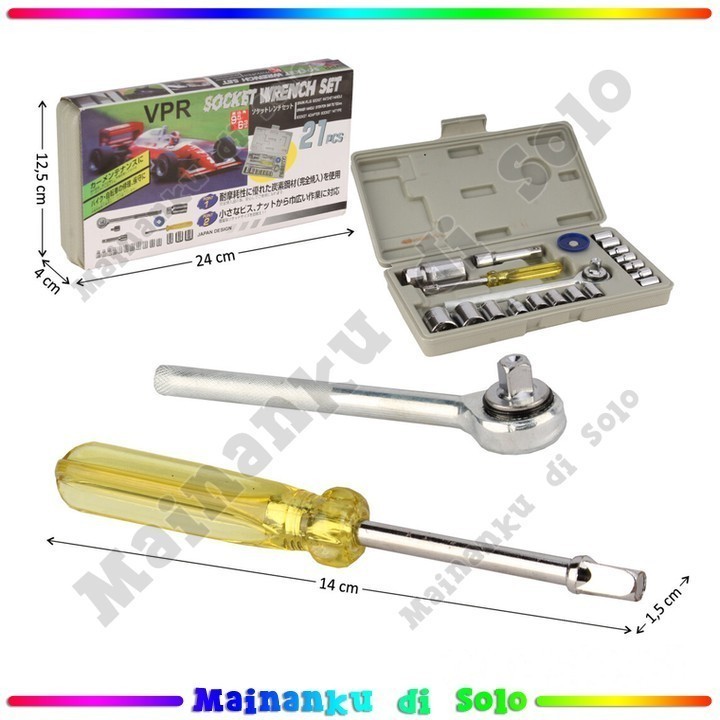 [Mainanku] Perkakas Benkel Tool Set Kunci Pas Socket 21 Pcs VPR Socket Wrench Set Box Plastik @24