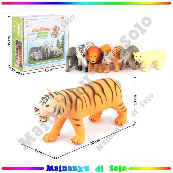[Mainanku] Animal Figure - Mainan Miniatur Binatang Karet Colorful Zoo Harimau Zebra Singa Gajah Ber