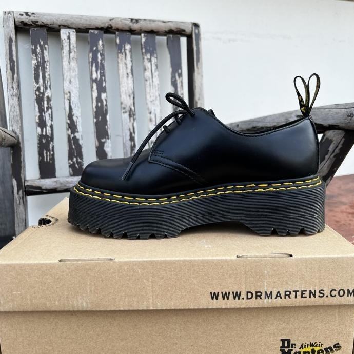 DR MARTENS 1461 QUAD DS (DOUBLE STITCH) BLACK SMOOTH LEATHER