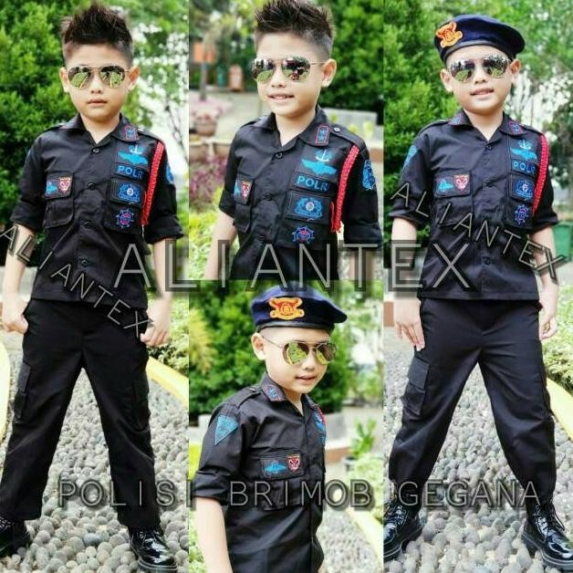 Discount Baju Brimob Gegana Hitam Polisi/Baju Profesi Anak/Kostum Anak High Qualiy