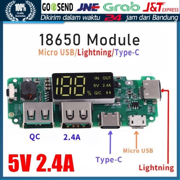 ] Modul DIY Power Bank 18650 With LCD Type-C Micro USB Lighting 2.4A 5V