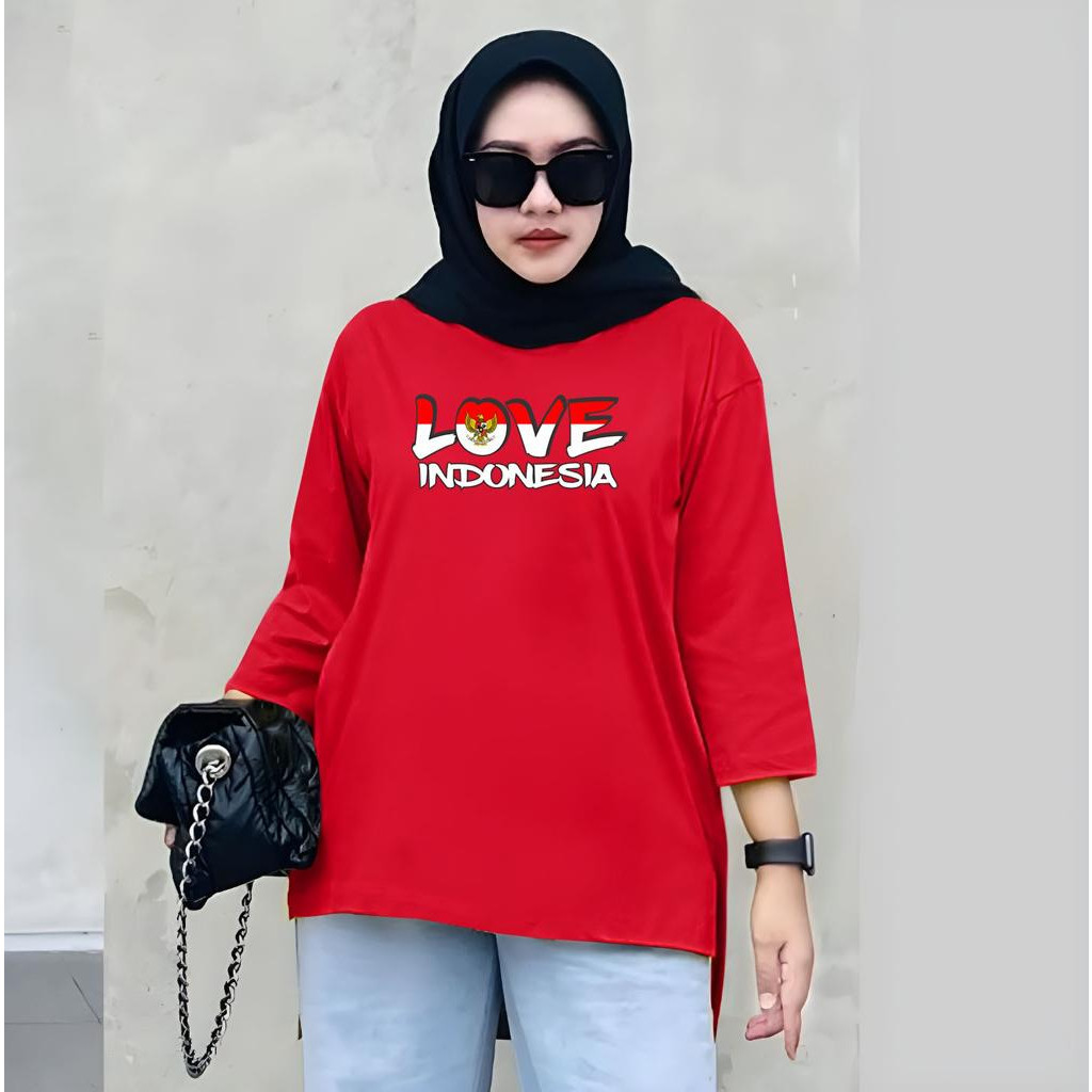 KAOS KEMERDEKAAN//KAOS WANITA OVERSIZE//TUNIK WANITA MOTIF MERAH PUTIH//KAOS KEKINIAN//KAOS TERKINI