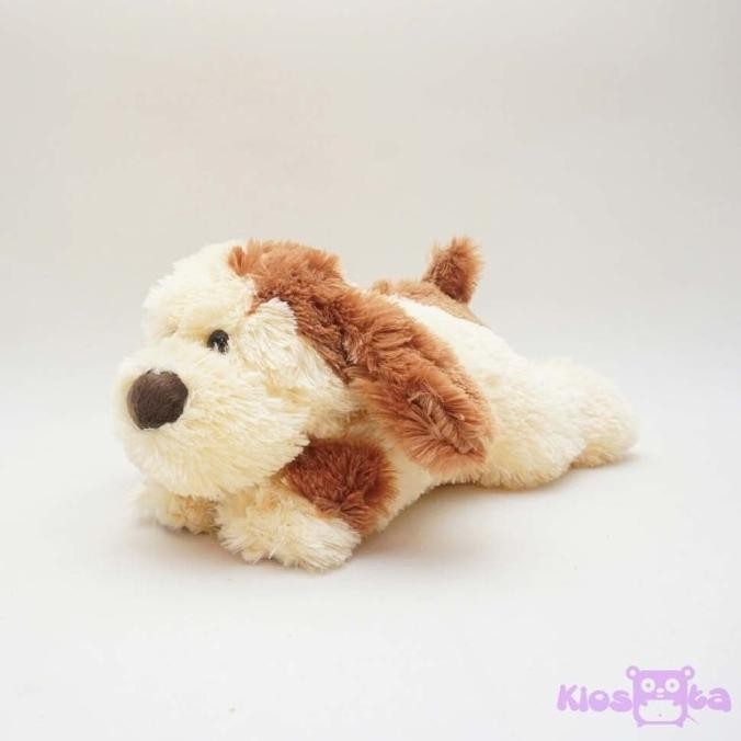 boneka anjing tiarap coklat putih 32cm