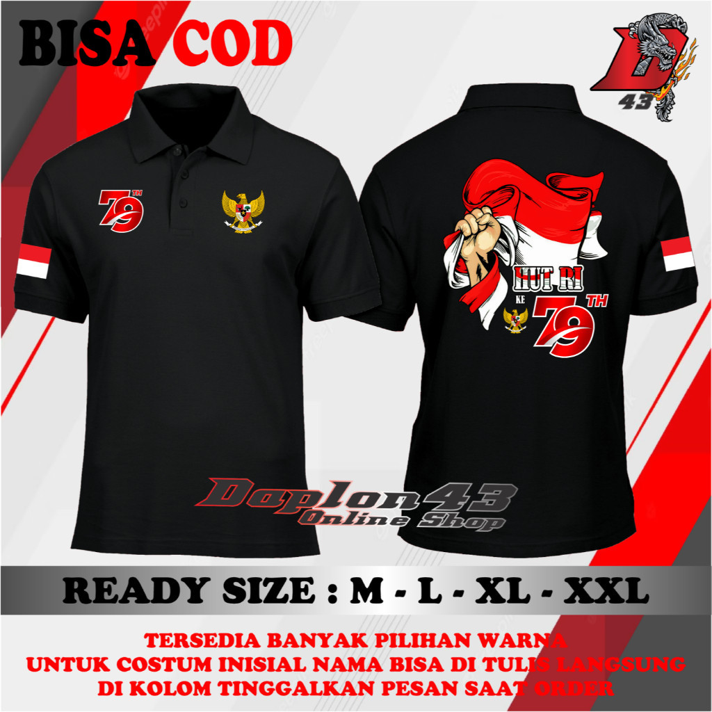 POLOSHIRT KAOS KERAH / KAOS POLO HUT RI KE 79 TH GENGGAM BENDERA LOGO DAN GARUDA DEPAN / KAOS