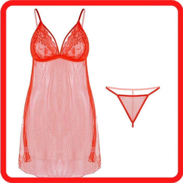 LIMITED EDITION Baju Tidur Lingerie Sexy Babydoll Merah Transparan LT73044