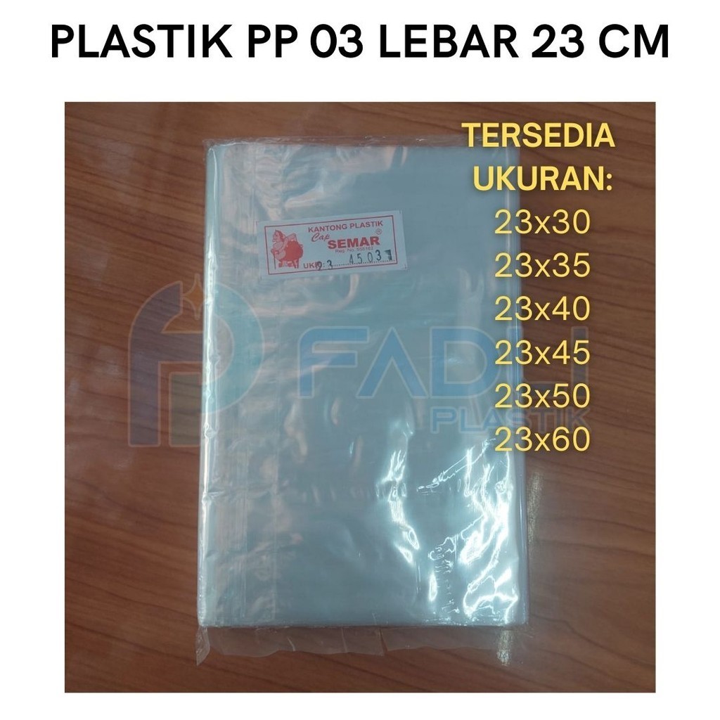 Kantong Plastik PP 03 Lebar 23 cm ukuran 23x30 23x35 23x40 23x45 23x50 23x60