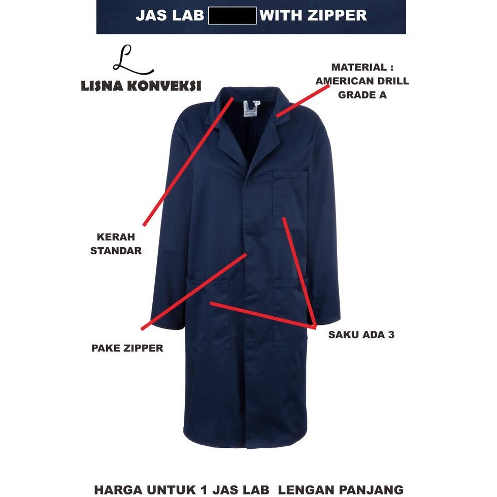 (XXL-6XL) Jas Laboratorium Big Size With Zipper Lengan Panjang LS01