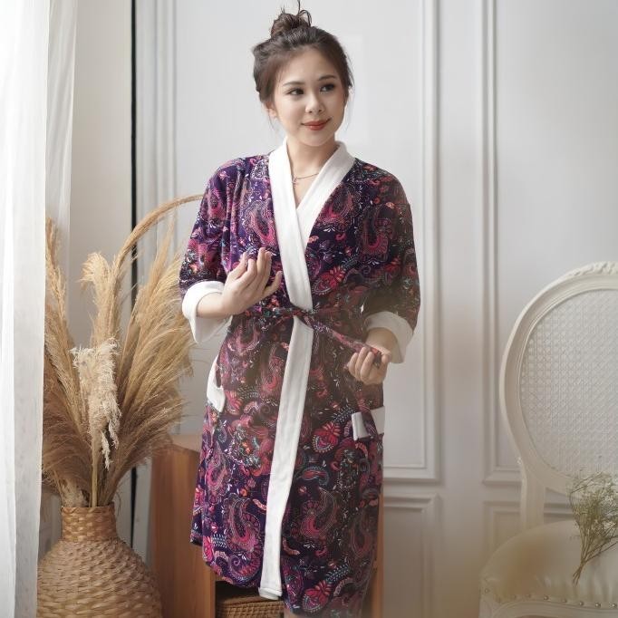 Kimono Handuk Dewasa Wanita Size (L/XL) / Motif Batik / Jubah Mandi