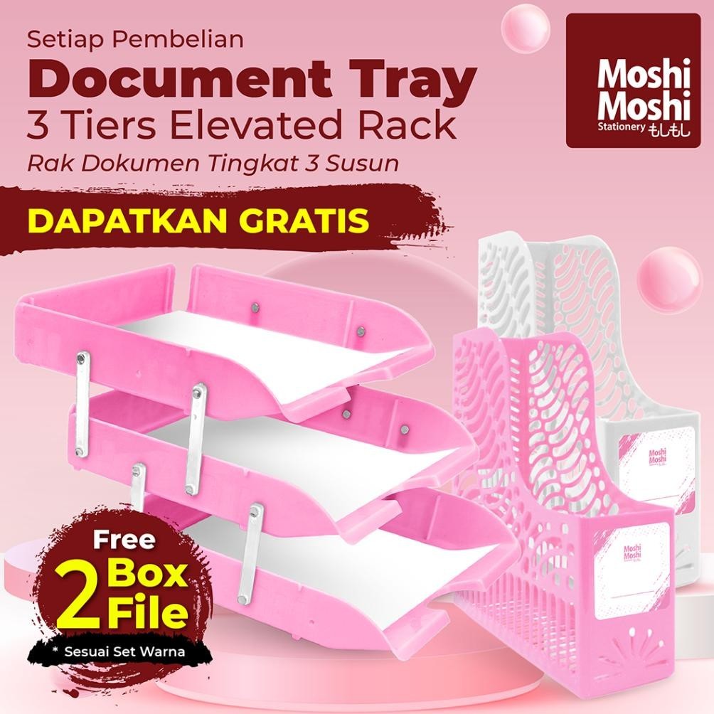 

ORIGINAL PROMO Document Tray Elevated Letter Rak Susun Kertas File Dokumen 3 Tingkat GRATIS 2 File Box Moshi io-98