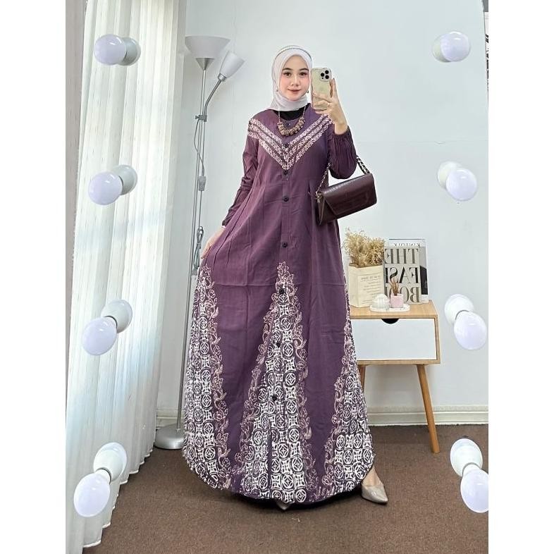 Gamis Wanita Remaja Kekinian Rayon Semi Twill Batik Cap Cetak Rayon