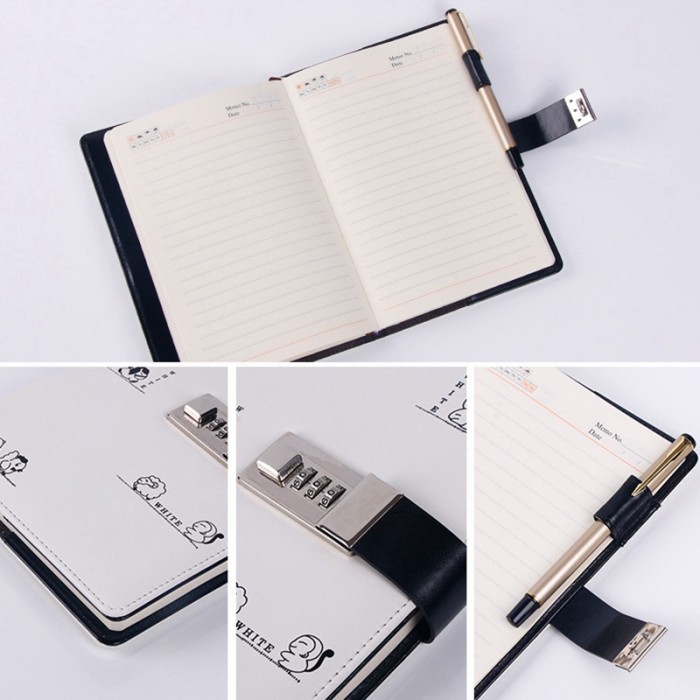 

White A5 Diary with Lock Journal Traveler Agenda Password Book