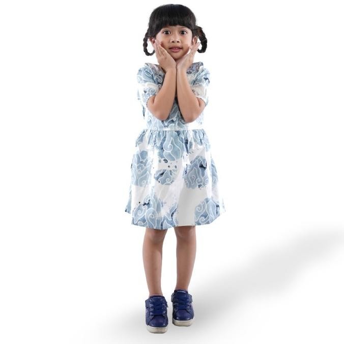 Dress Batik Anak Perempuan Motif Mega Mendung Bumi Biru