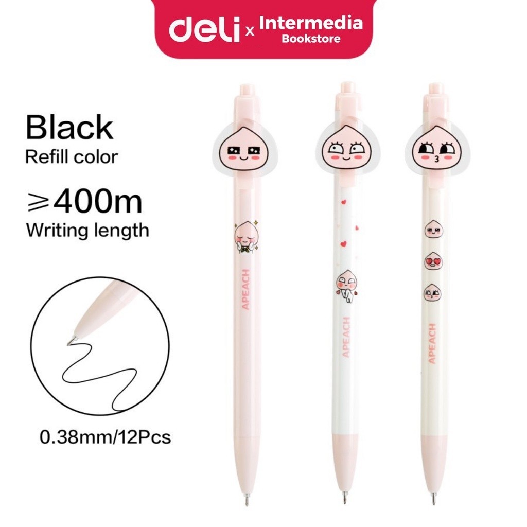 Deli Pulpen Retractable Gel Pen A487 KAKAO Friends Apeach 3 Tipe 0.38mm