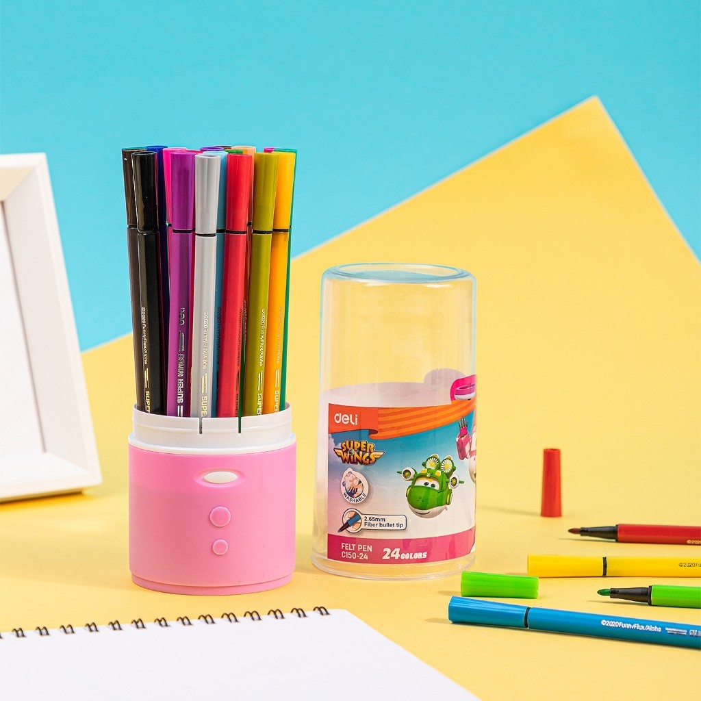 

Deli Super Wings Felt Pen EC150-24 Spidol Warna 24 Warna Kemasan Tabung