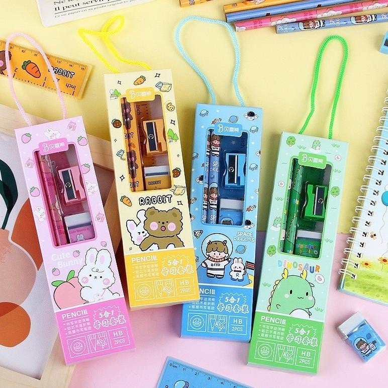 

Oz67 T&Y Stationery Set 5in1 Alat Tulis Anak Sekolah Pensil Serutan Penghapus penggaris Karakter Lucu Set Alat Tulis Anak Motif Kartun Premium