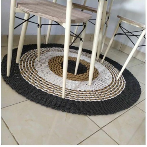 Asna Rug Seagrass Hitam Mendong 120 Cm / Karpet Anyaman / Tikar Bulat