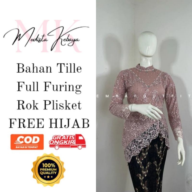 Free Hijab Set Kebaya Kinara Tille Payet Modern Pendek Kebaya Wisuda Perpisahan Acara Resmi Mewah Wa