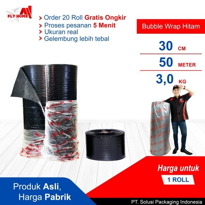 

HRG DISKON FLYHOME Plastik bubble wrap potongan 30cm 40cm 60cm roll hitam putih - Hitam,30 x 50