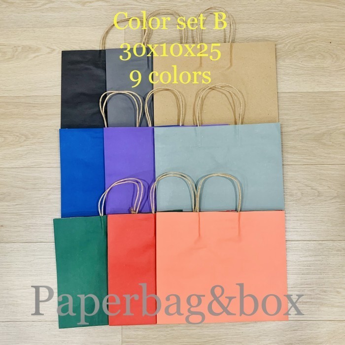 

HARGA DISKON PAPERBAG SET 30X10X25 isi 9, kantong kertas berwarna, tas kertas warna