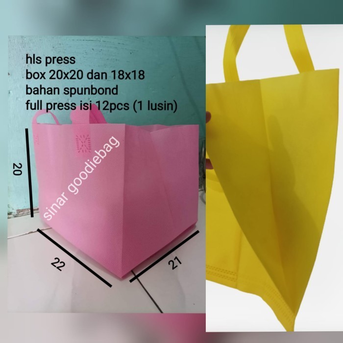

PROMO tas hls press box 20x20 isi 12pcs tas spunbond tas box nasi tas besek