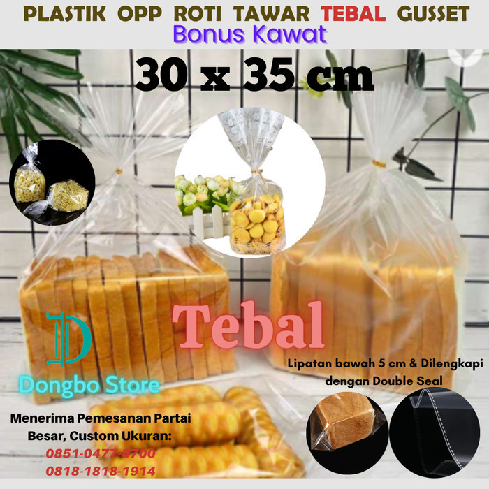 

HOT SALE Plastik OPP TEBAL ROTI TAWAR GUSSET 30 x 35 (BONUS GUSSET) isi 100 pcs