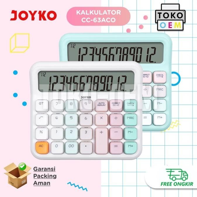 

JOYKO KALKULATOR WARNA PASTEL CC-63ACO CC-63BCO KALKULATOR LUCU 12 DIGITS MECHANICAL BUTTON H24S