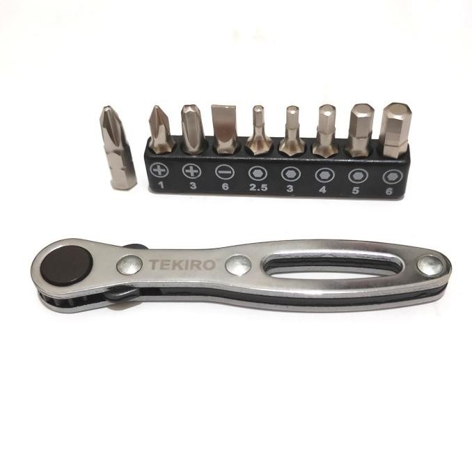 

Tekiro 9 Pcs Insert Rachet Screwdriver Bits Obeng Minus Plus Hex