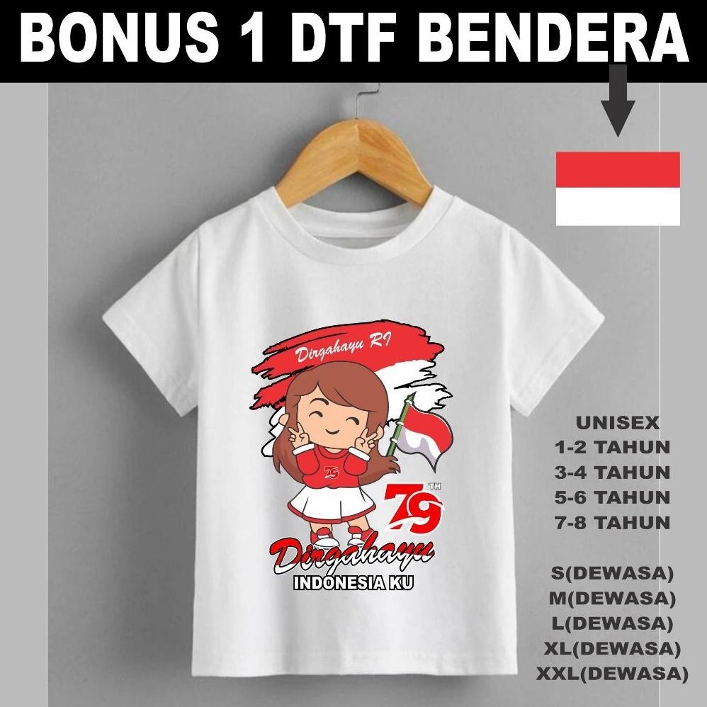 PROMO AKHIR TAHUN (beli 10 kaos bonus 1 kaos dan 10 stiker bendera dtf ) KAOS HUT RI 79 TH  KAOS ANA